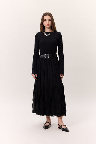 Crushed Pleated Maxi Skirt Black