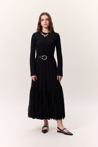 Crushed Pleated Maxi Skirt Black
