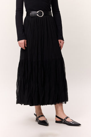Crushed Pleated Maxi Skirt Black
