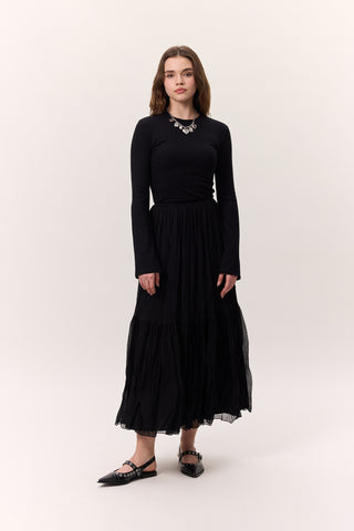 Crushed Pleated Maxi Skirt Black