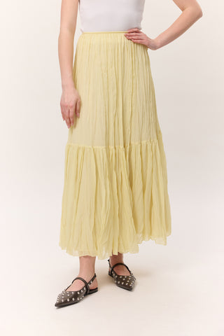 Crushed Pleated Maxi Skirt Soft Yellow