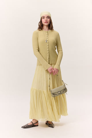 Crushed Pleated Maxi Skirt Soft Yellow