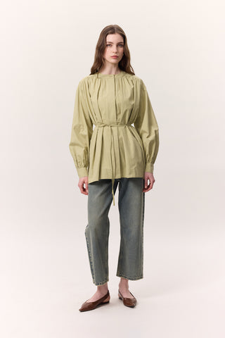 Gathered Oversized Shirt Sage Green