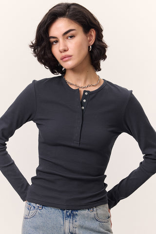 Long-Sleeve Snap-Collar Bodysuit Navy Blue