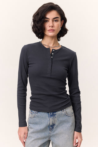 Long-Sleeve Snap-Collar Bodysuit Navy Blue