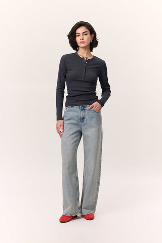 Long-Sleeve Snap-Collar Bodysuit Navy Blue