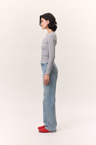 Uzun Kollu Yakalı Bodysuit Gri Melanj