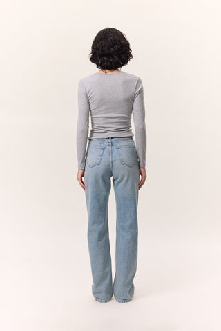Uzun Kollu Yakalı Bodysuit Gri Melanj