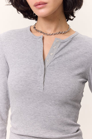 Uzun Kollu Yakalı Bodysuit Gri Melanj
