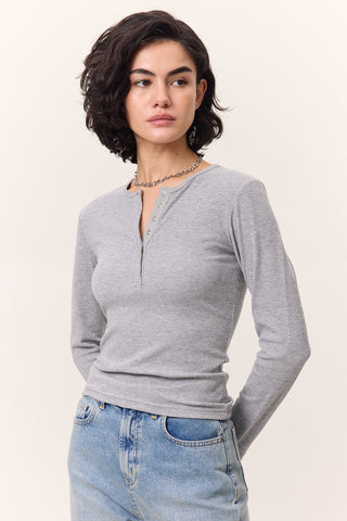 Long-Sleeve Snap-Collar Bodysuit Grey Melange