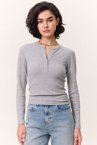 Long-Sleeve Snap-Collar Bodysuit Grey Melange