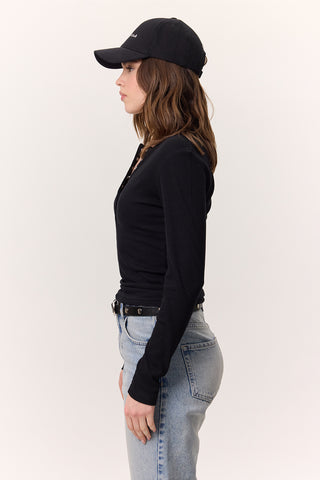 Long-Sleeve Snap-Collar Bodysuit Black