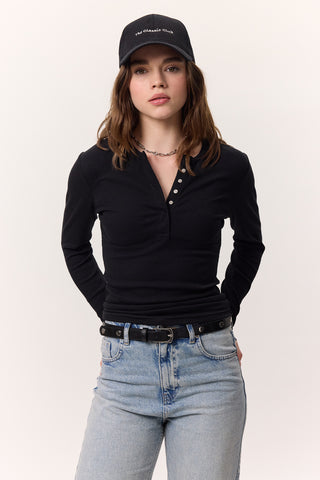 Long-Sleeve Snap-Collar Bodysuit Black