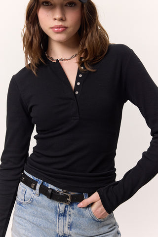 Long-Sleeve Snap-Collar Bodysuit Black