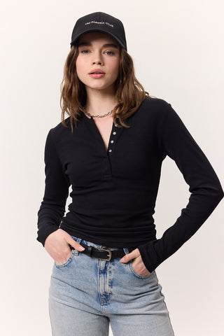 Long-Sleeve Snap-Collar Bodysuit Black