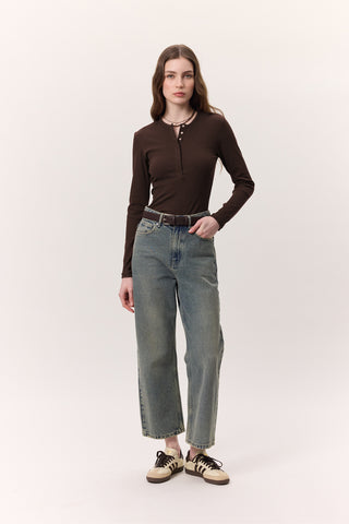 Long-Sleeve Snap-Collar Bodysuit Dark Brown