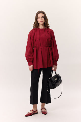 Gathered Oversized Shirt Red