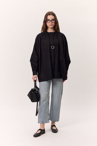 Gathered Oversized Shirt Black