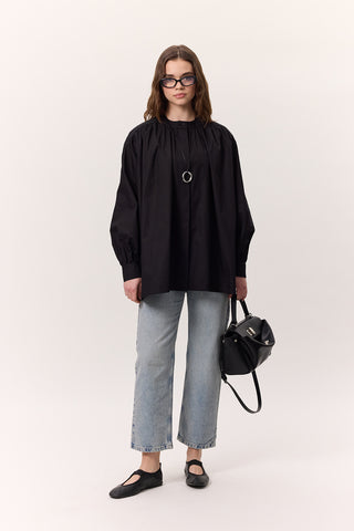 Gathered Oversized Shirt Black