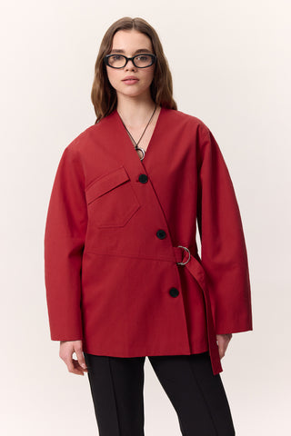 Buckle Detail Double-Breasted Jacket Red