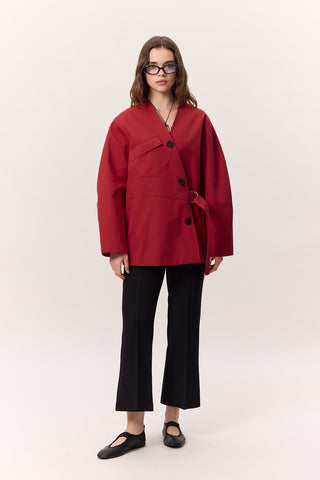 Buckle Detail Double-Breasted Jacket Red