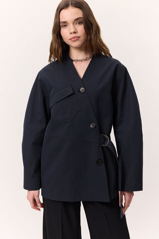 Buckle Detail Double-Breasted Jacket Navy Blue