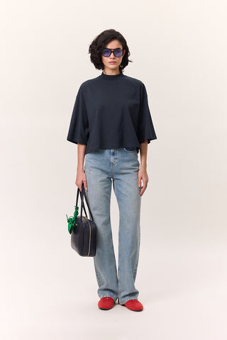 Short-Sleeve Crop T-Shirt Navy Blue