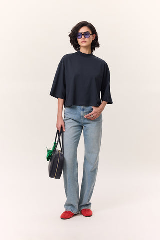 Short-Sleeve Crop T-Shirt Navy Blue