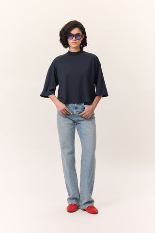 Short-Sleeve Crop T-Shirt Navy Blue