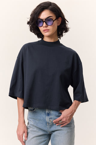 Short-Sleeve Crop T-Shirt Navy Blue