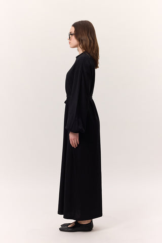 Balloon-Sleeve Long Dress Black