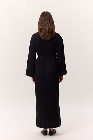 Balloon-Sleeve Long Dress Black