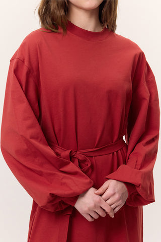 Balloon-Sleeve Long Dress Red