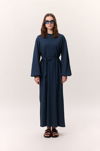 Balloon-Sleeve Long Dress Indigo