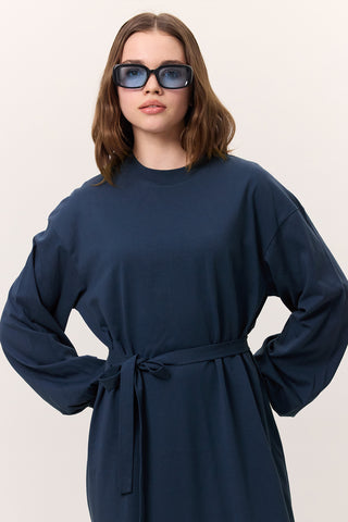 Balloon-Sleeve Long Dress Indigo