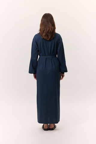 Balloon-Sleeve Long Dress Indigo