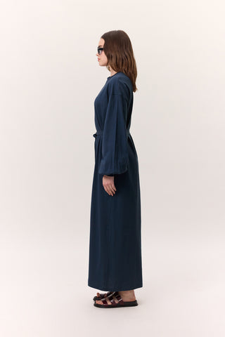 Balloon-Sleeve Long Dress Indigo