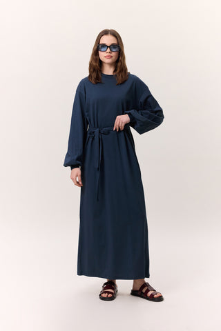 Balloon-Sleeve Long Dress Indigo