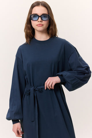 Balloon-Sleeve Long Dress Indigo
