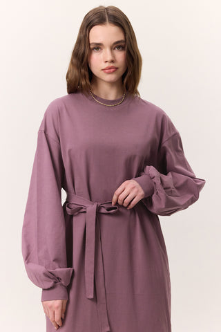 Balloon-Sleeve Long Dress Lilac