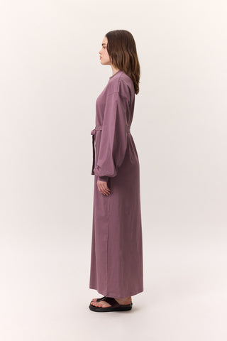 Balloon-Sleeve Long Dress Lilac
