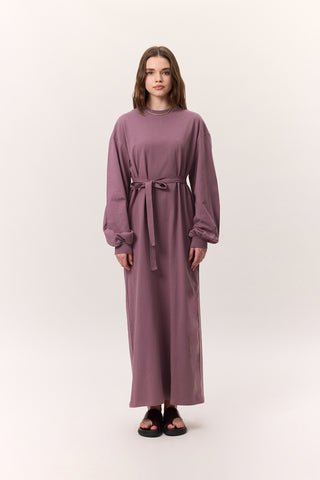 Balloon-Sleeve Long Dress Lilac