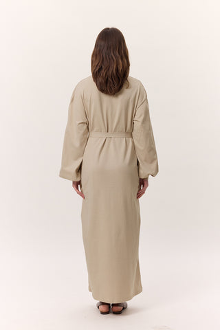 Balloon-Sleeve Long Dress Stone