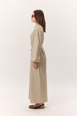 Balloon-Sleeve Long Dress Stone