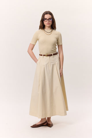 Pocket-Detail Wide Skirt Soft Yellow