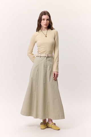 Pocket-Detail Wide Skirt Soft Green