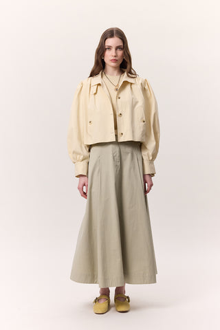 Pocket-Detail Wide Skirt Soft Green