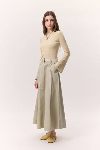 Pocket-Detail Wide Skirt Soft Green