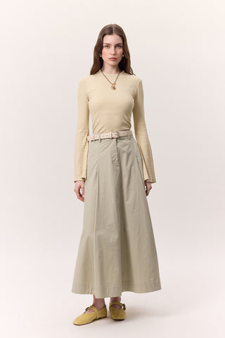 Pocket-Detail Wide Skirt Soft Green