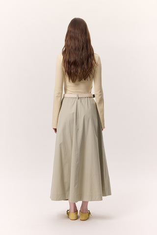 Pocket-Detail Wide Skirt Soft Green